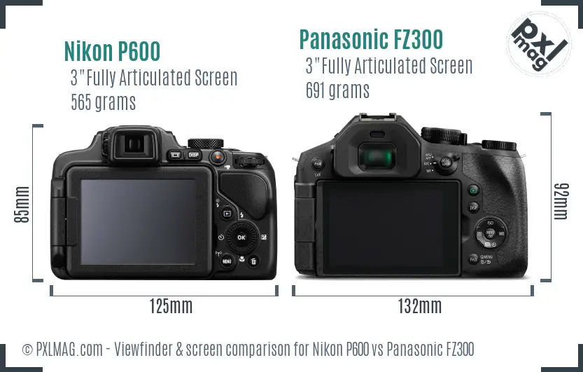 Nikon P600 vs Panasonic FZ300 Screen and Viewfinder comparison