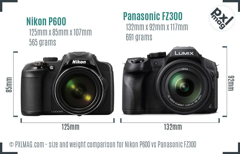 Nikon P600 vs Panasonic FZ300 size comparison