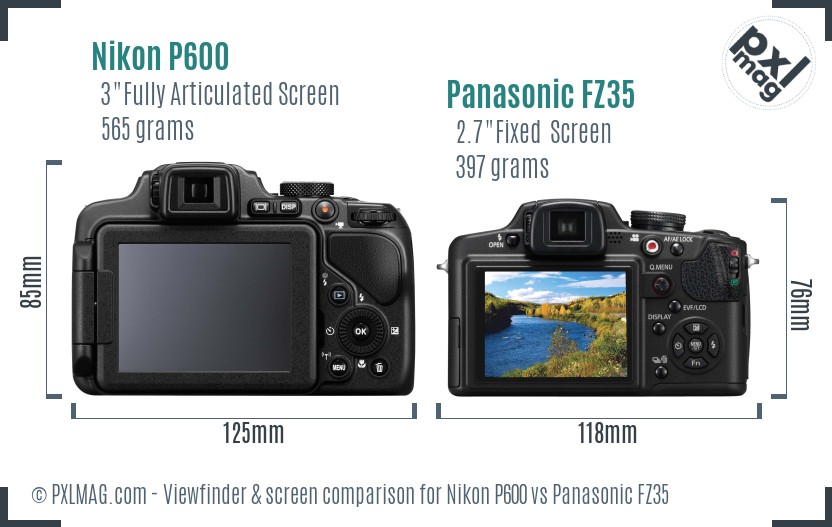 Nikon P600 vs Panasonic FZ35 Screen and Viewfinder comparison