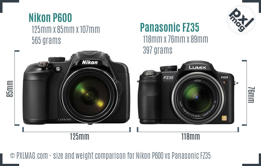 Nikon P600 vs Panasonic FZ35 size comparison