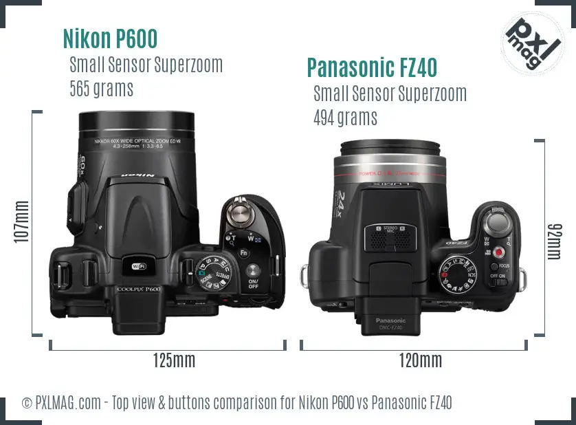 Nikon P600 vs Panasonic FZ40 top view buttons comparison