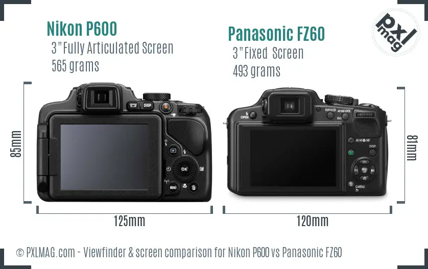 Nikon P600 vs Panasonic FZ60 Screen and Viewfinder comparison