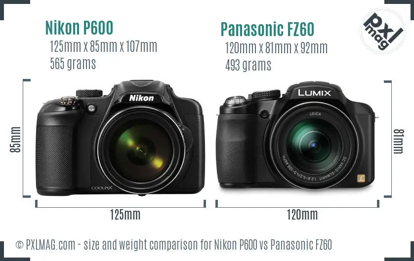 Nikon P600 vs Panasonic FZ60 size comparison