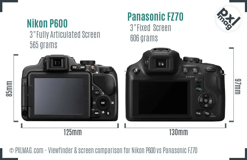 Nikon P600 vs Panasonic FZ70 Screen and Viewfinder comparison