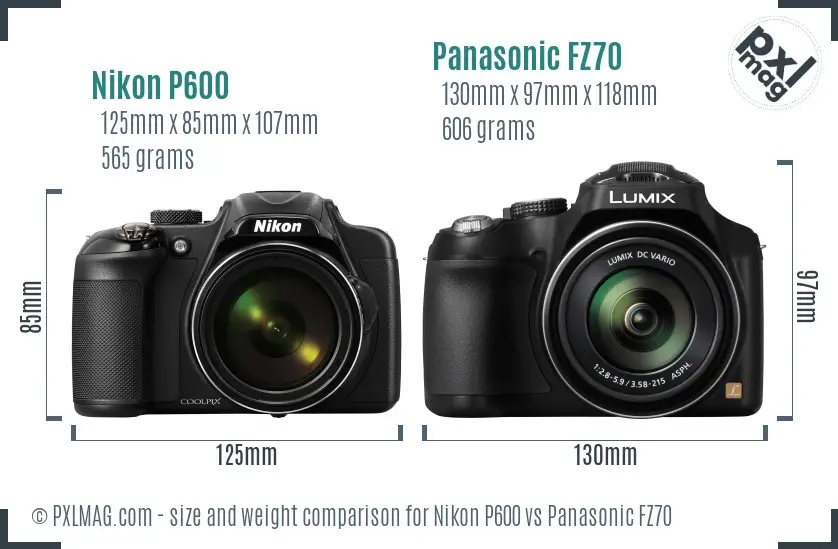 Nikon P600 vs Panasonic FZ70 size comparison