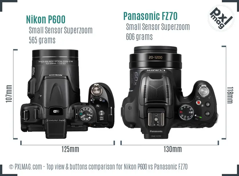 Nikon P600 vs Panasonic FZ70 top view buttons comparison