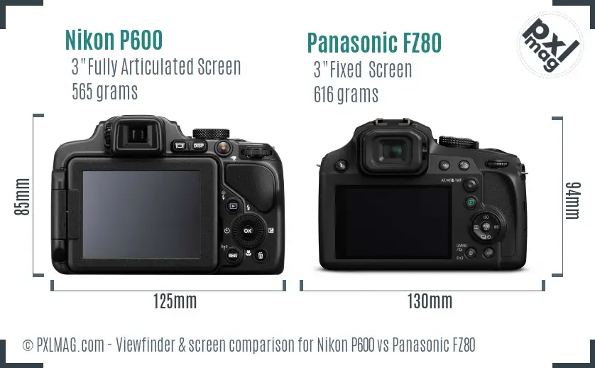 Nikon P600 vs Panasonic FZ80 Screen and Viewfinder comparison