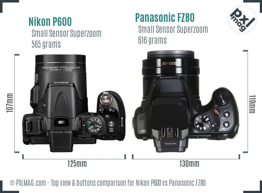 Nikon P600 vs Panasonic FZ80 top view buttons comparison