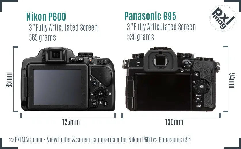 Nikon P600 vs Panasonic G95 Screen and Viewfinder comparison