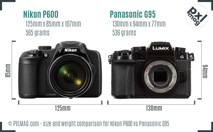Nikon P600 vs Panasonic G95 size comparison