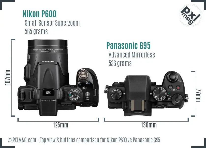 Nikon P600 vs Panasonic G95 top view buttons comparison