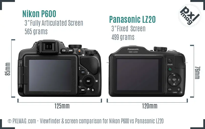 Nikon P600 vs Panasonic LZ20 Screen and Viewfinder comparison