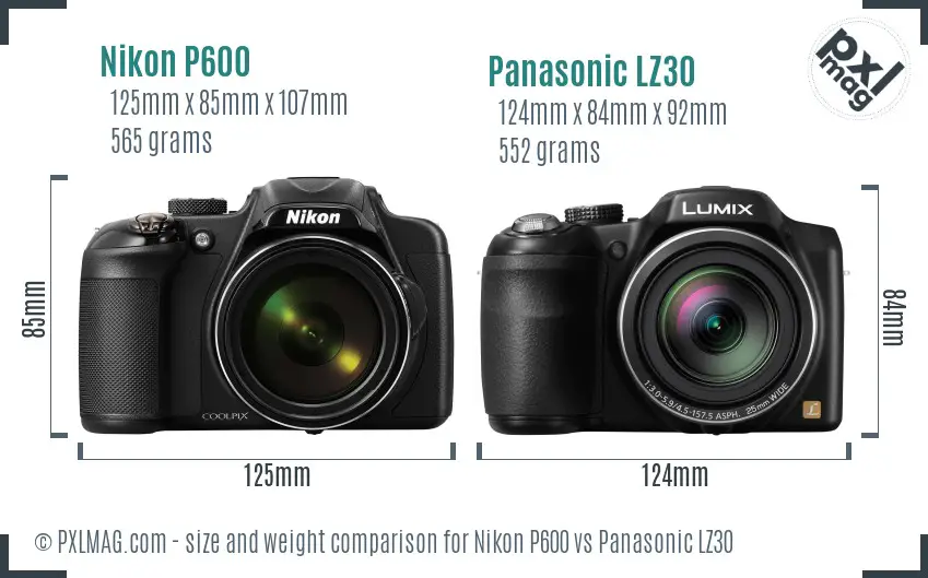 Nikon P600 vs Panasonic LZ30 size comparison