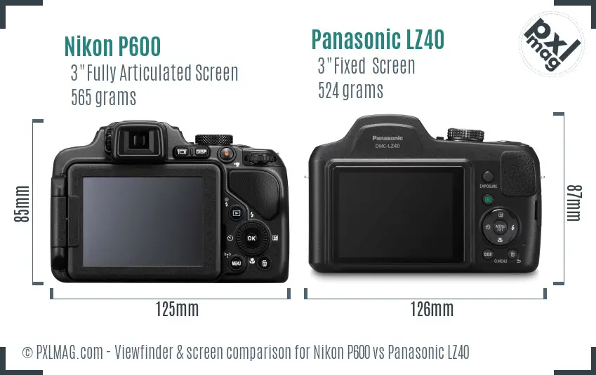Nikon P600 vs Panasonic LZ40 Screen and Viewfinder comparison