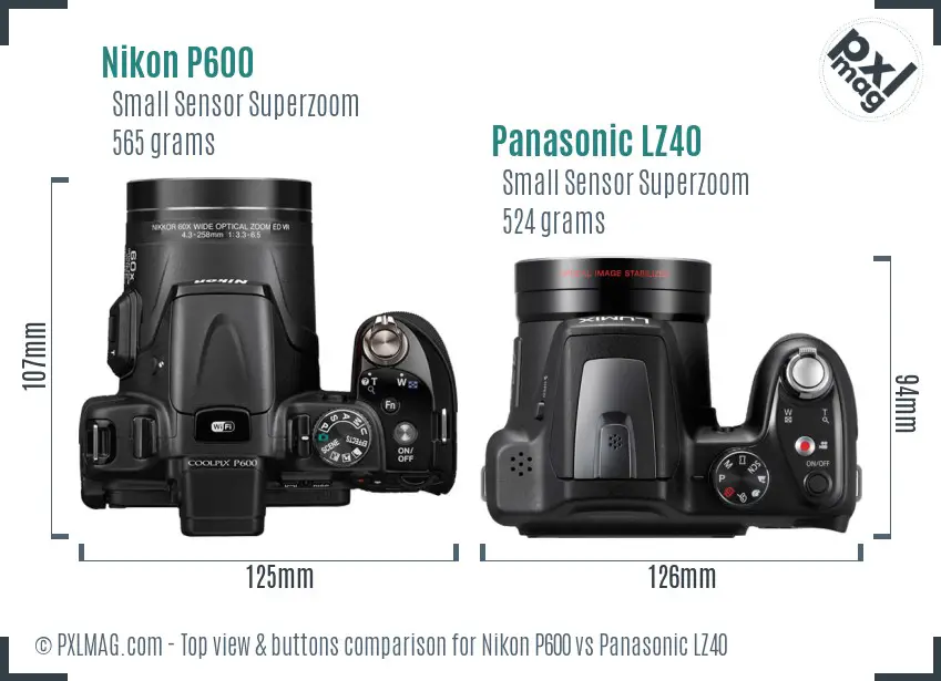 Nikon P600 vs Panasonic LZ40 top view buttons comparison