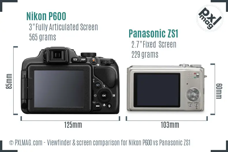 Nikon P600 vs Panasonic ZS1 Screen and Viewfinder comparison