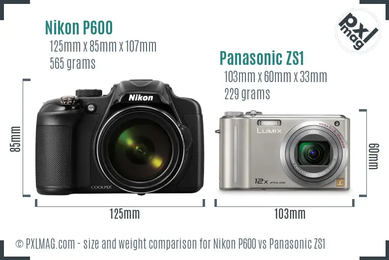 Nikon P600 vs Panasonic ZS1 size comparison