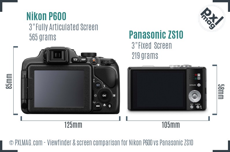Nikon P600 vs Panasonic ZS10 Screen and Viewfinder comparison