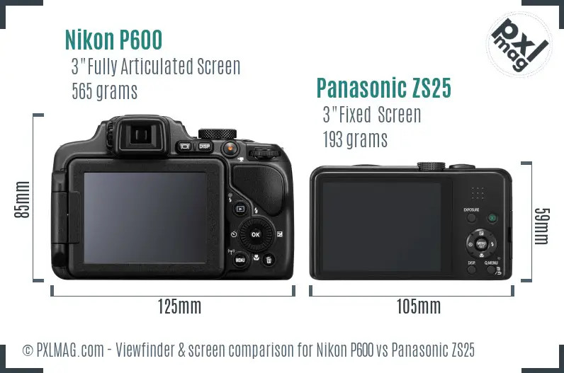 Nikon P600 vs Panasonic ZS25 Screen and Viewfinder comparison Nikon P600 vs Panasonic ZS25 Screen and Viewfinder comparison