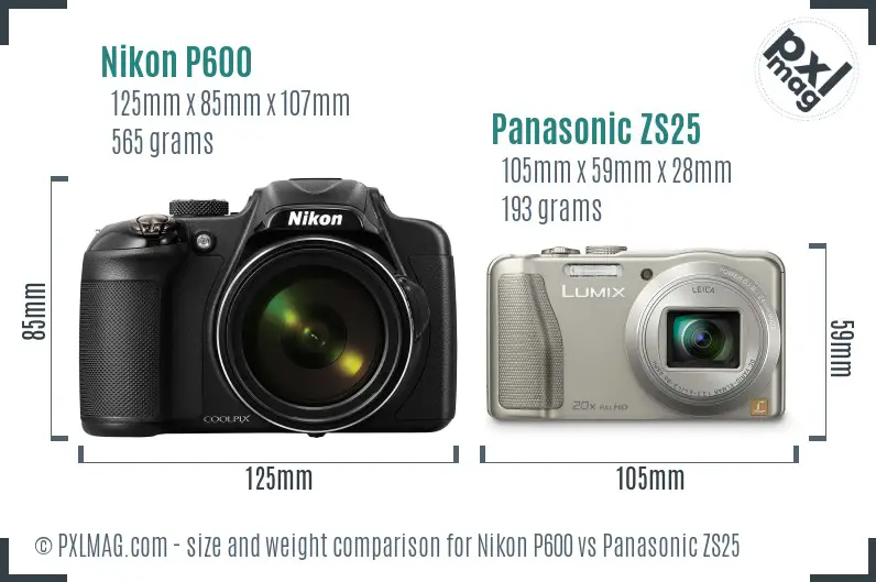 Nikon P600 vs Panasonic ZS25 size comparison Nikon P600 vs Panasonic ZS25 size comparison