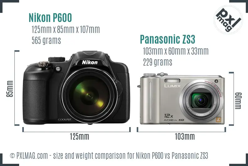 Nikon P600 vs Panasonic ZS3 size comparison