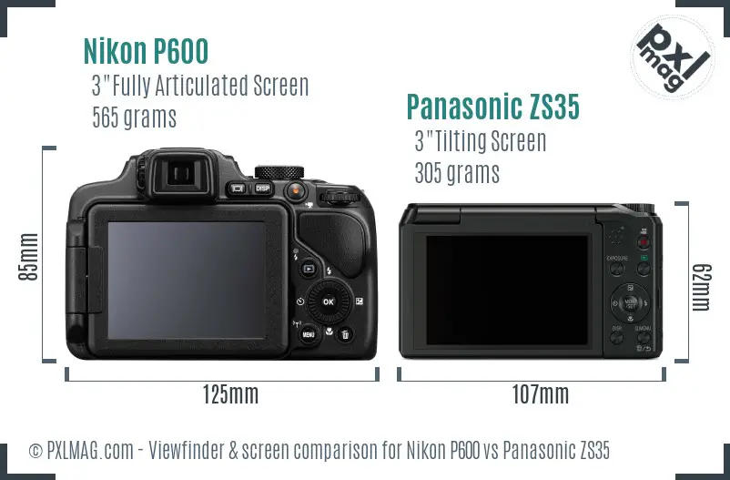 Nikon P600 vs Panasonic ZS35 Screen and Viewfinder comparison