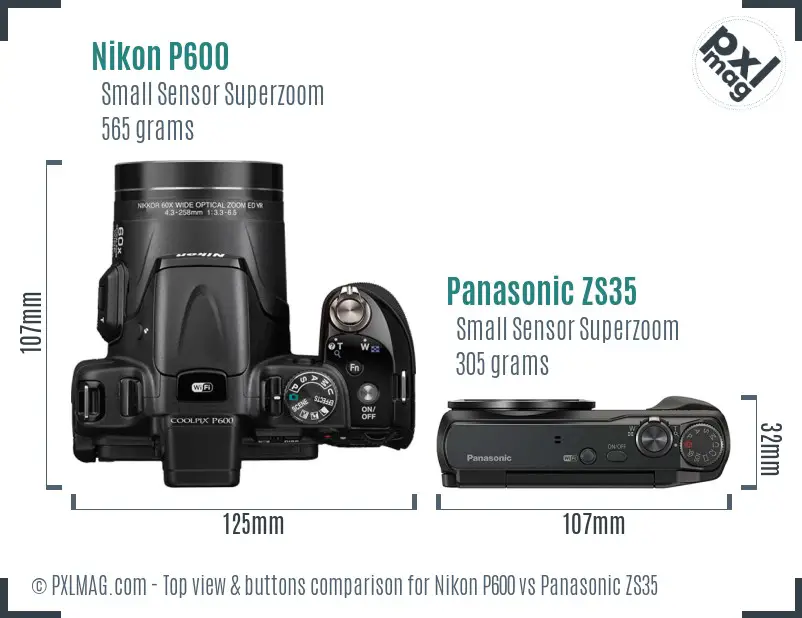 Nikon P600 vs Panasonic ZS35 top view buttons comparison