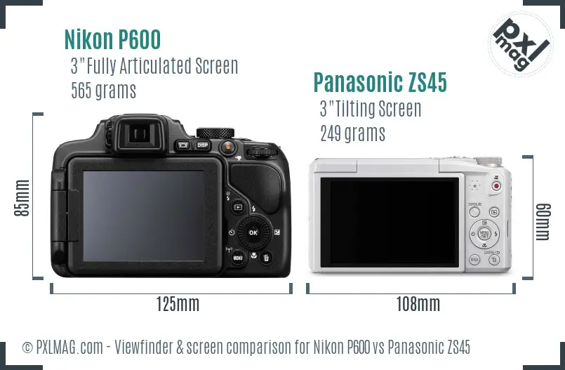 Nikon P600 vs Panasonic ZS45 Screen and Viewfinder comparison