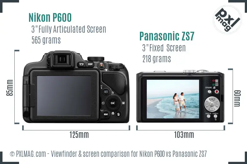 Nikon P600 vs Panasonic ZS7 Screen and Viewfinder comparison
