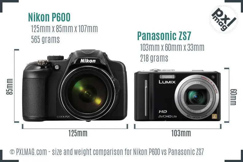 Nikon P600 vs Panasonic ZS7 size comparison