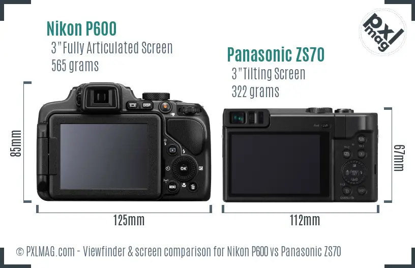 Nikon P600 vs Panasonic ZS70 Screen and Viewfinder comparison