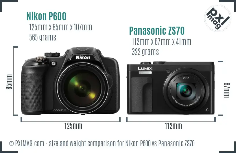 Nikon P600 vs Panasonic ZS70 size comparison