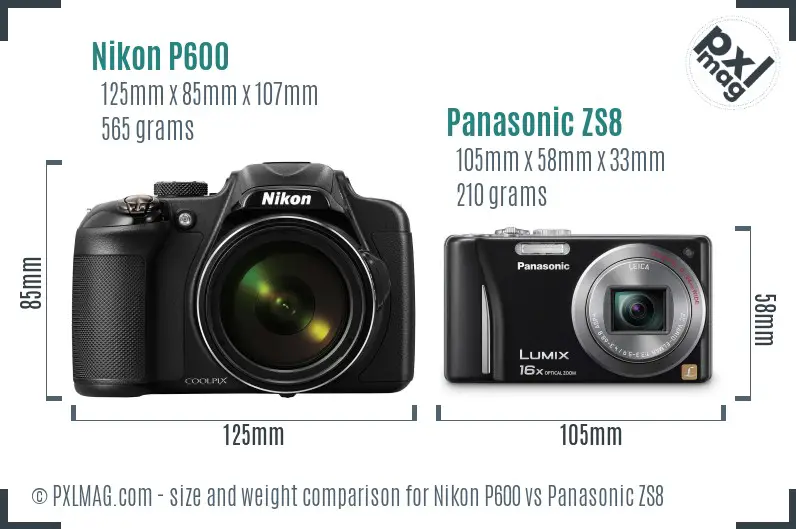 Nikon P600 vs Panasonic ZS8 size comparison Nikon P600 vs Panasonic ZS8 size comparison