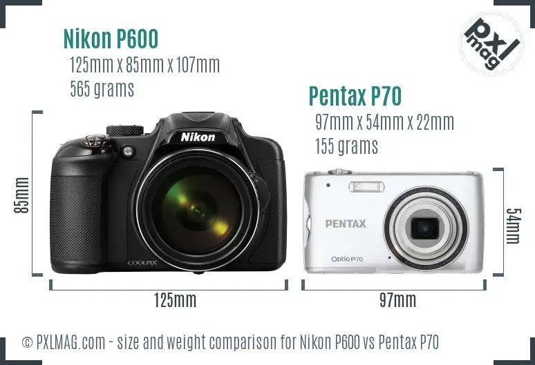 Nikon P600 vs Pentax P70 size comparison