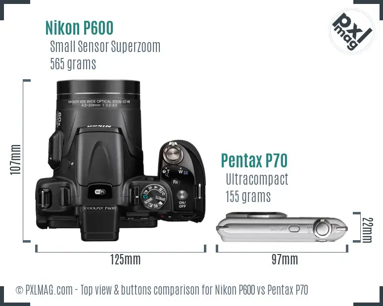 Nikon P600 vs Pentax P70 top view buttons comparison