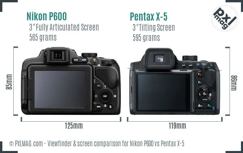 Nikon P600 vs Pentax X-5 Screen and Viewfinder comparison Nikon P600 vs Pentax X-5 Screen and Viewfinder comparison