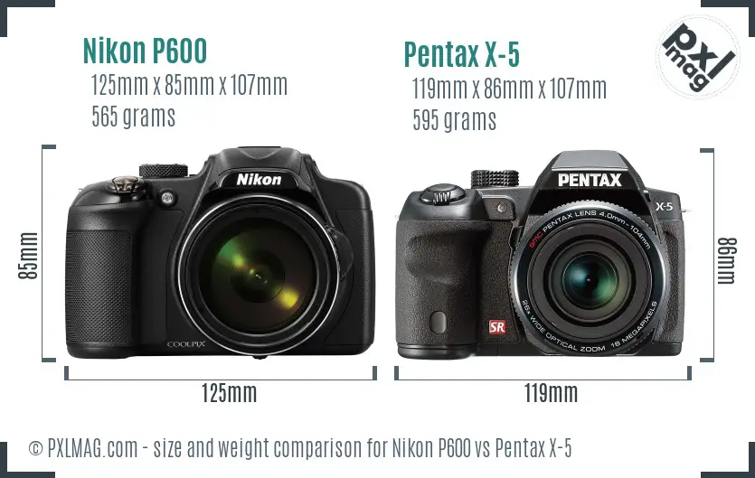 Nikon P600 vs Pentax X-5 size comparison Nikon P600 vs Pentax X-5 size comparison