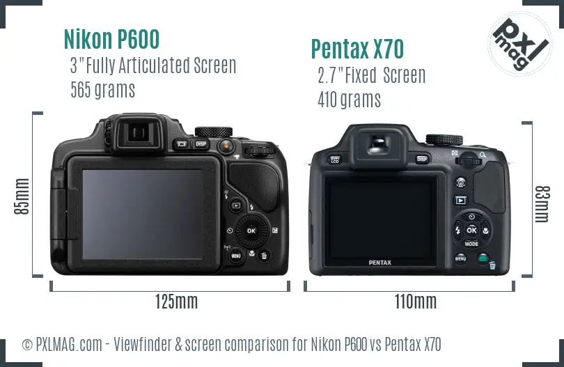 Nikon P600 vs Pentax X70 Screen and Viewfinder comparison