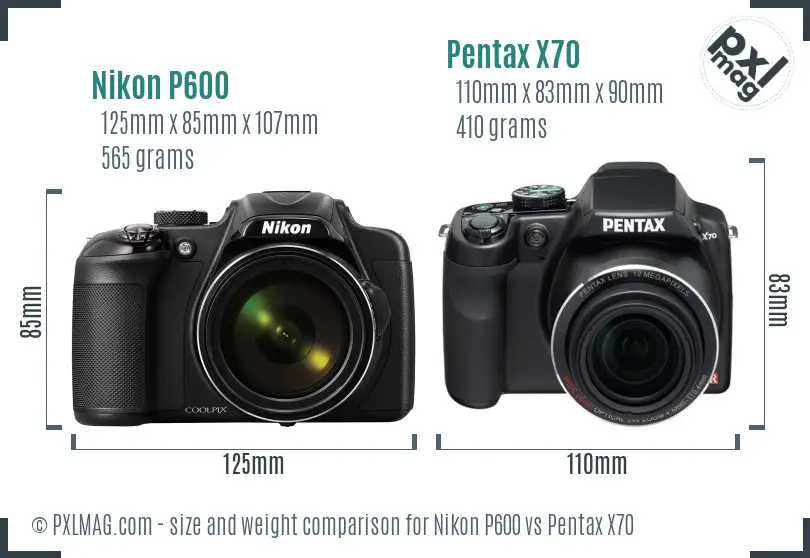 Nikon P600 vs Pentax X70 size comparison