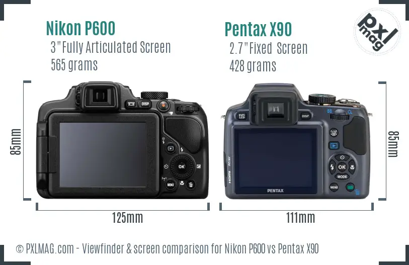 Nikon P600 vs Pentax X90 Screen and Viewfinder comparison