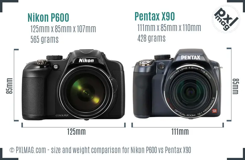 Nikon P600 vs Pentax X90 size comparison