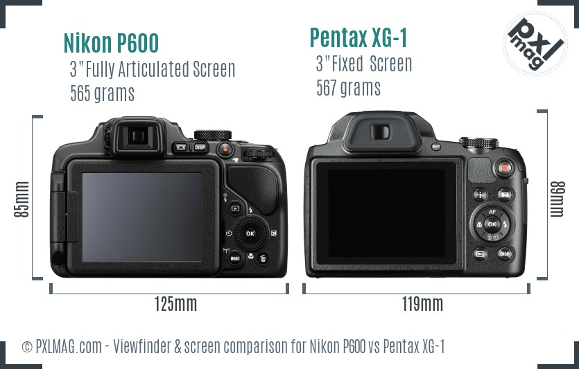 Nikon P600 vs Pentax XG-1 Screen and Viewfinder comparison