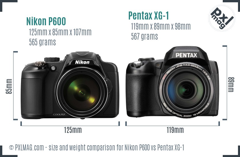 Nikon P600 vs Pentax XG-1 size comparison