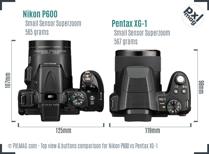 Nikon P600 vs Pentax XG-1 top view buttons comparison