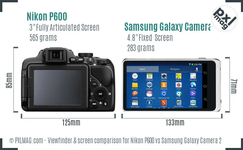 Nikon P600 vs Samsung Galaxy Camera 2 Screen and Viewfinder comparison