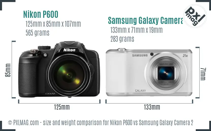 Nikon P600 vs Samsung Galaxy Camera 2 size comparison