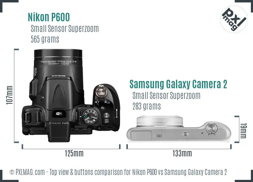 Nikon P600 vs Samsung Galaxy Camera 2 top view buttons comparison