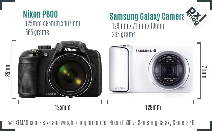 Nikon P600 vs Samsung Galaxy Camera 4G size comparison Nikon P600 vs Samsung Galaxy Camera 4G size comparison
