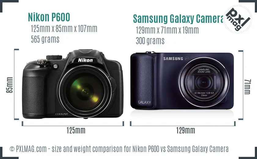 Nikon P600 vs Samsung Galaxy Camera size comparison