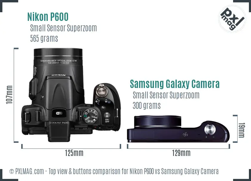Nikon P600 vs Samsung Galaxy Camera top view buttons comparison